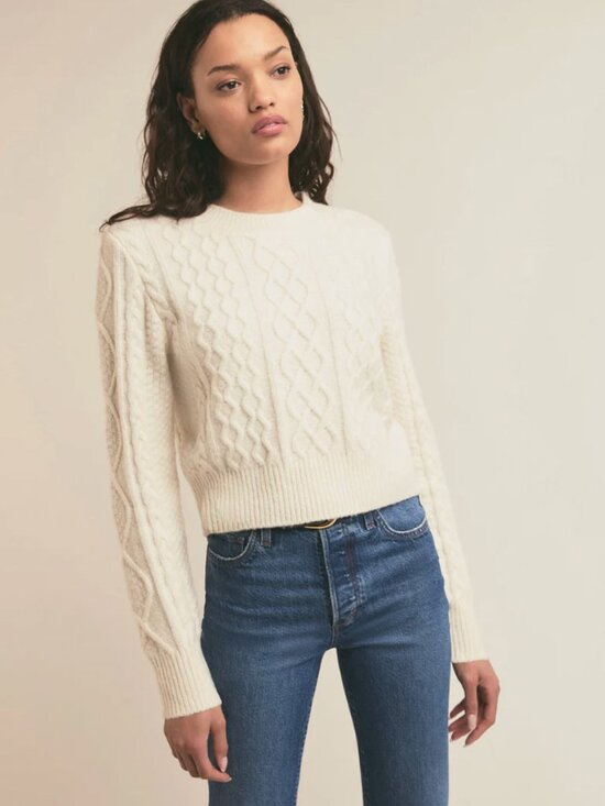 Favorite Daughter Sweaters - Favorite Daughter The Cable Pullover Sweater XS White Froth Wool Cashmere Luxury
